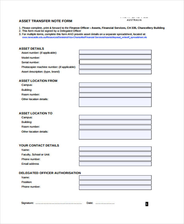 Transfer Note Templates 8 Free PDF Format Download