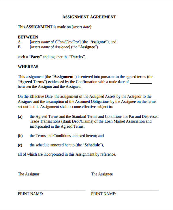 assignment of receivables agreement template