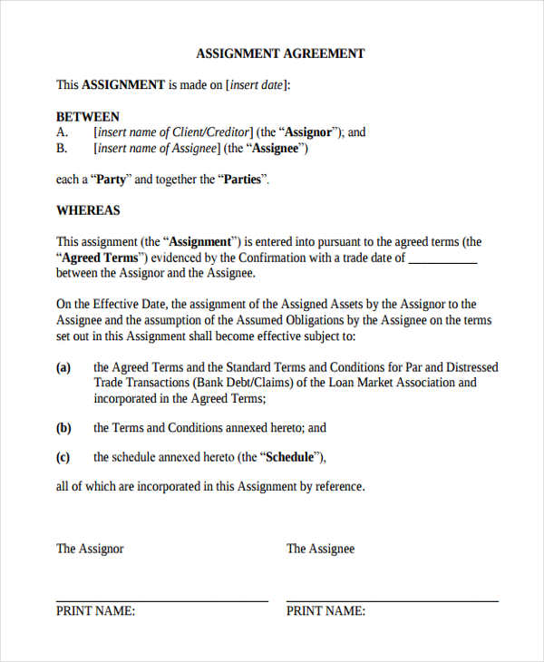 assignment agreement proz
