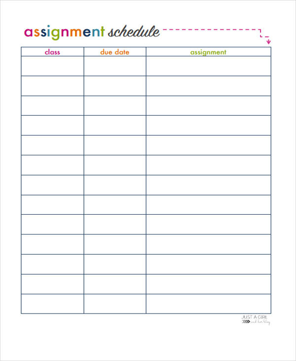 assignment timetable template