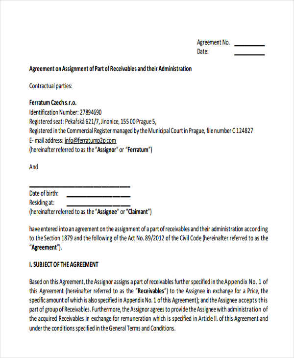 assignment of receivables traduction francais