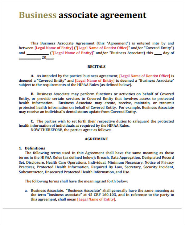 Business Associate Agreement Template Word