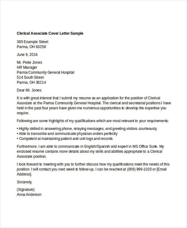 14+ Clerical Cover Letter Templates - Sample, Example Format Download