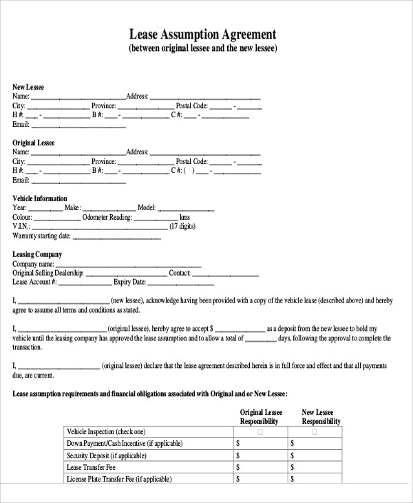 Assumption Agreement Templates - 9 Free Word, PDF Format Download