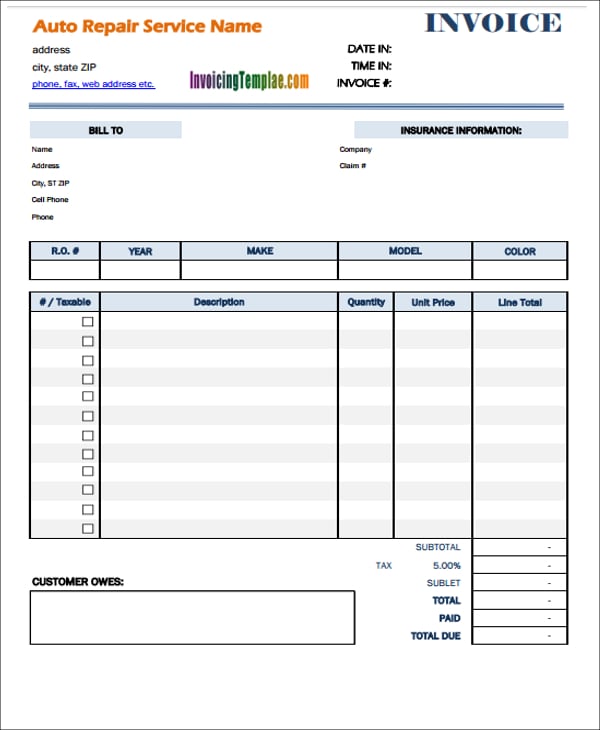 6 Repair Receipt Templates Free Sample Example Format Download