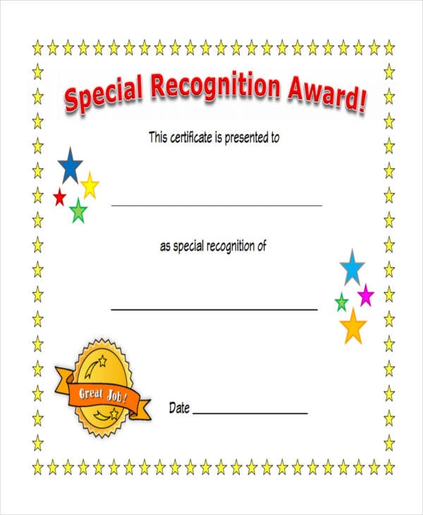 award recognition certificate