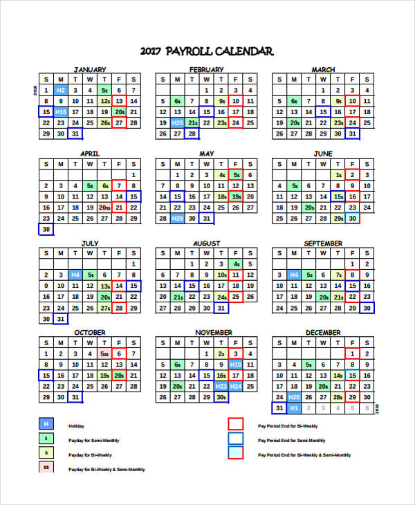 7+ Payroll Calendar Templates - Sample, Example