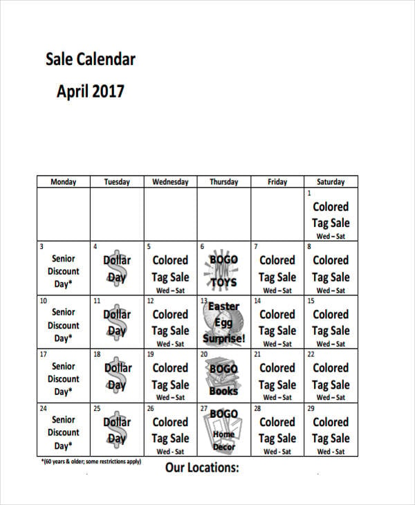 Department Store Sales Calendar Dyane Yasmin