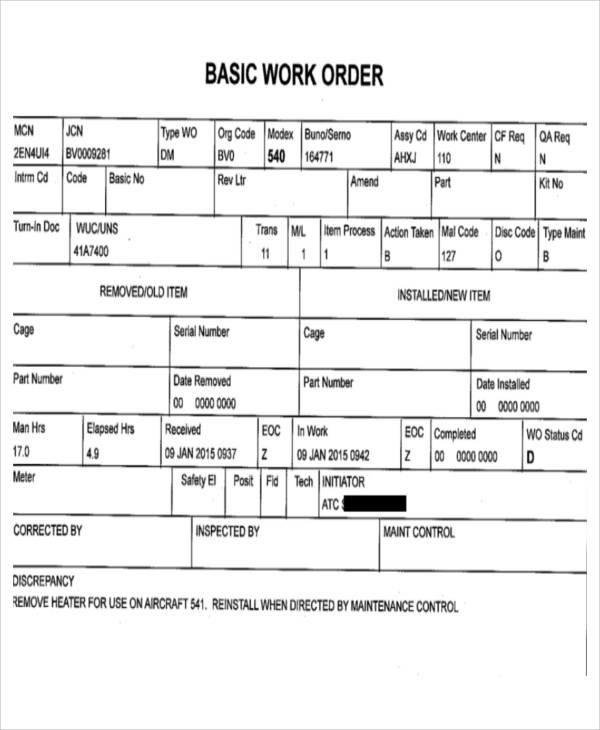 basic work order