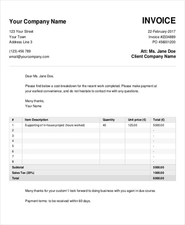Cash Invoice Template 18+ Word, PDF, Excel Format Download