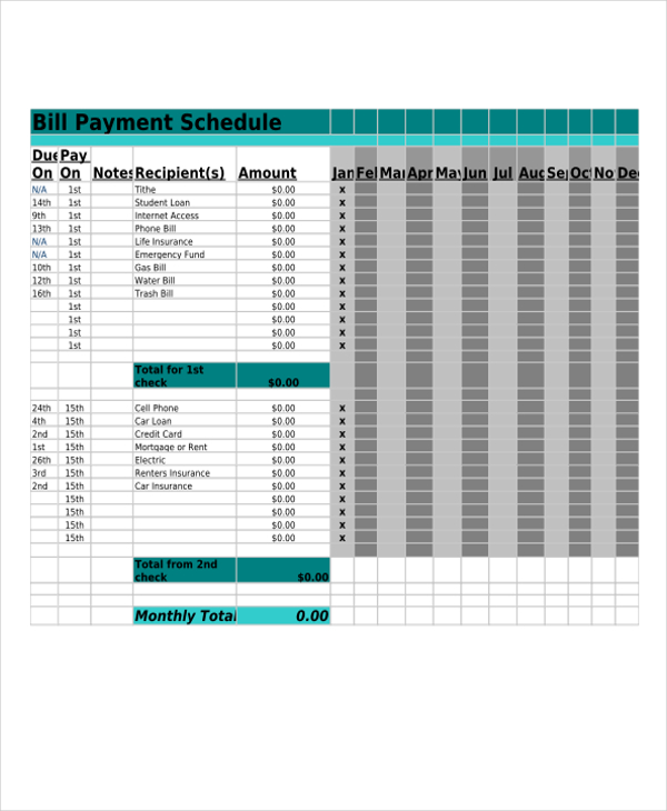 6+ Bill Payment Schedule Templates - Free Samples, Examples Format Download