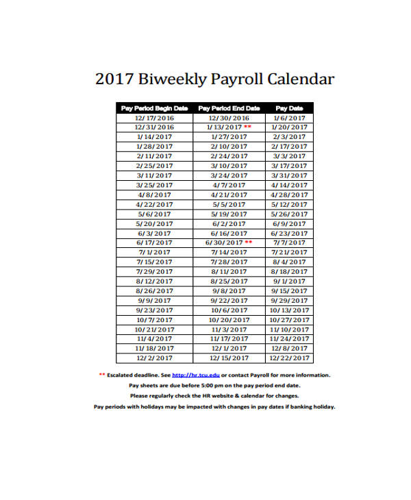 7+ Payroll Calendar Templates - Sample, Example