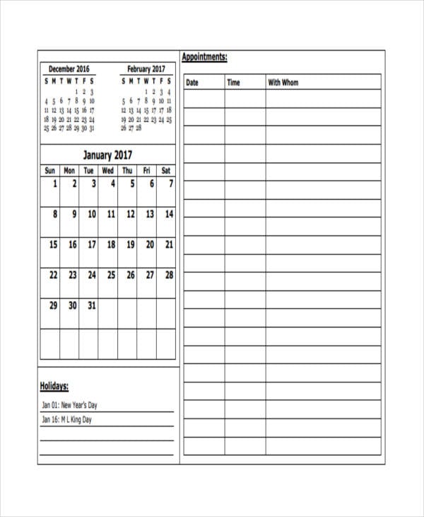 6+ Appointment Calendar Templates Free Sample, Example format Download