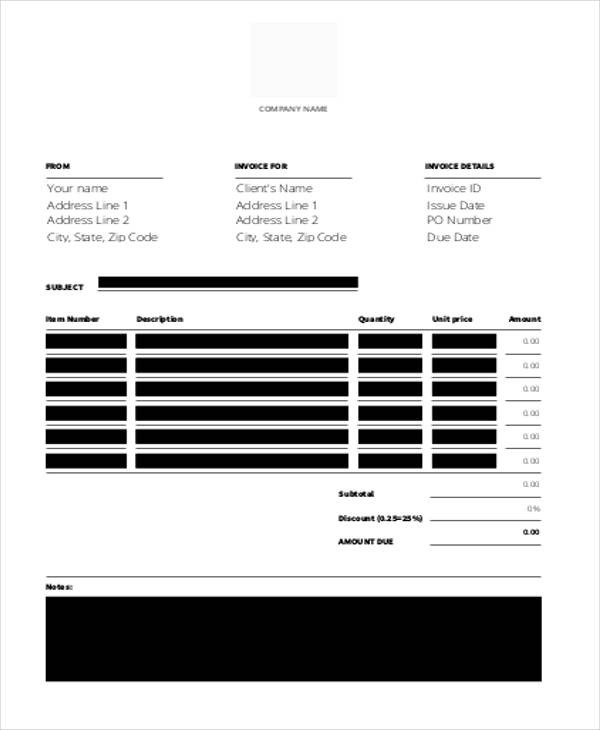 blank bakery invoice