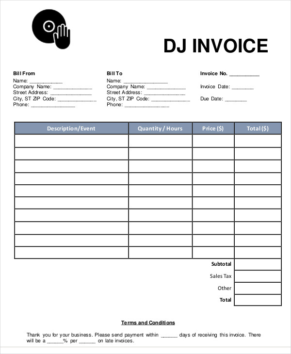 12 dj invoice templates free word pdf format download free