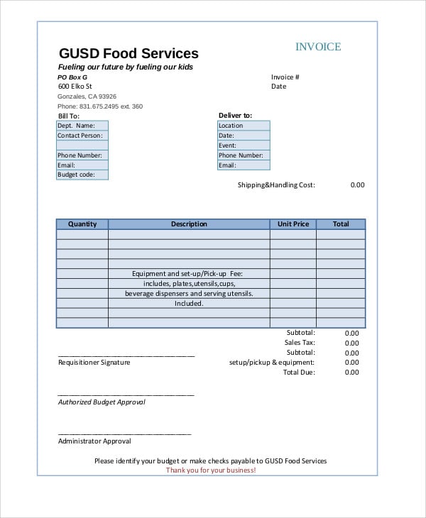 12+ Catering Invoice Templates Free Word, PDF Format Download