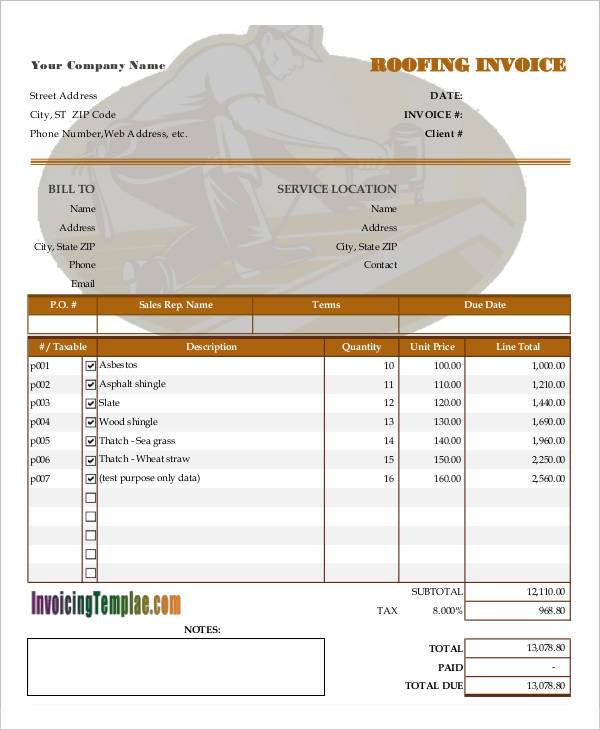 roofing invoice template free