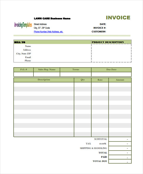 5 lawn care invoice templates free samples examples format download