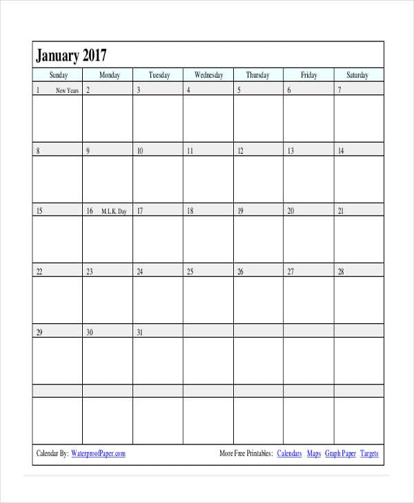 blank monthly