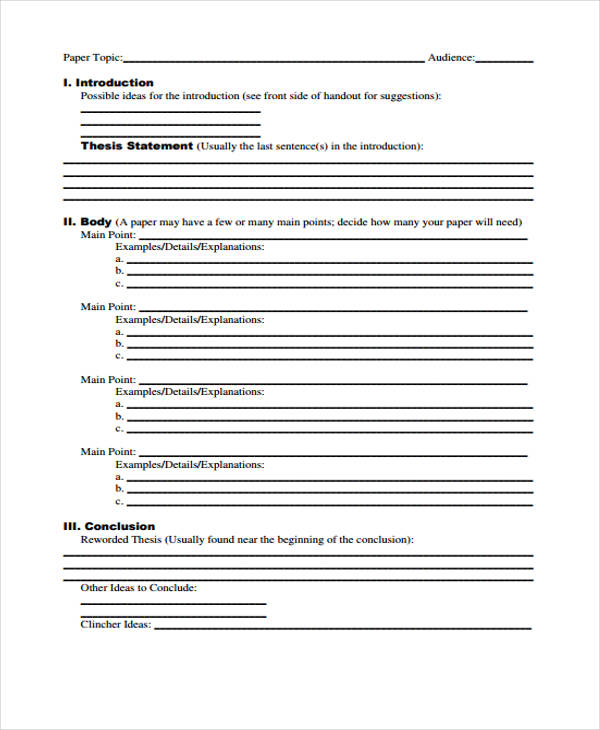 Fillable Outline Template