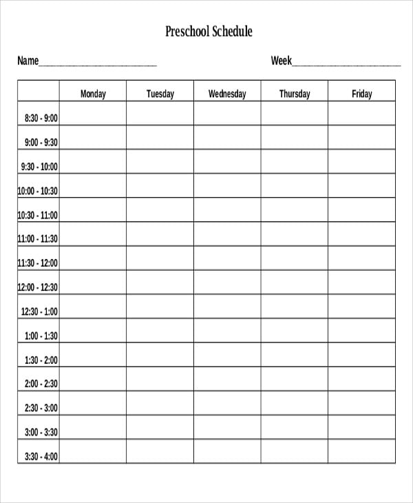 Preschool Schedule Template - 9+ Free Sample, Example Format Download