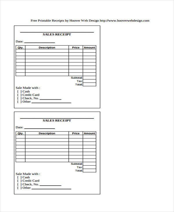 20 printable receipt templates free premium templates