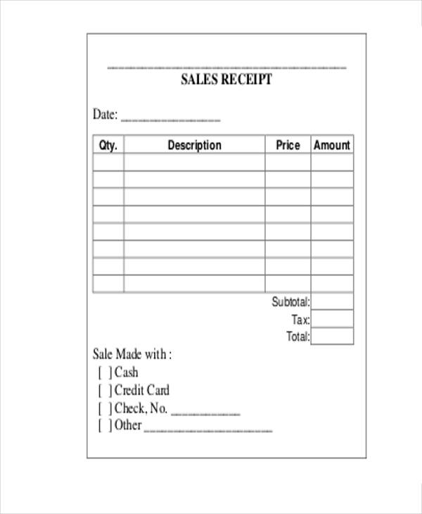 blank sales receipt