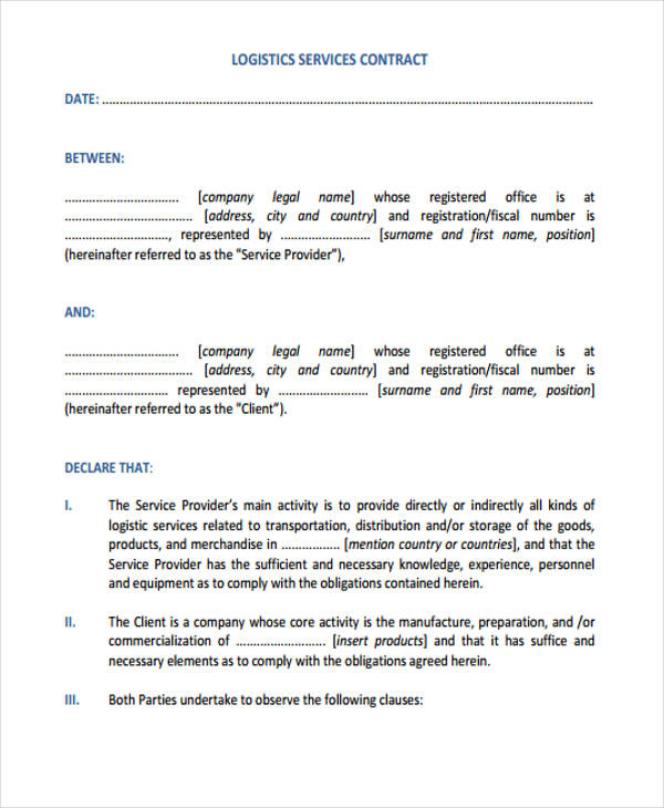  Printable Blank Service Contract Template 