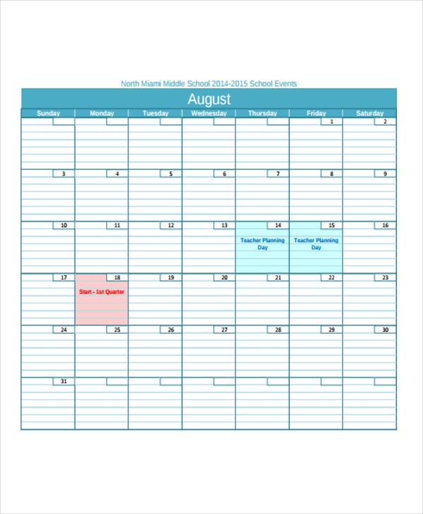 Teacher Calendar Templates 7 Free Word Pdf Format Download Free
