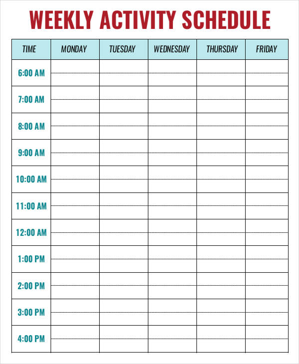 Weekly Schedule Chart