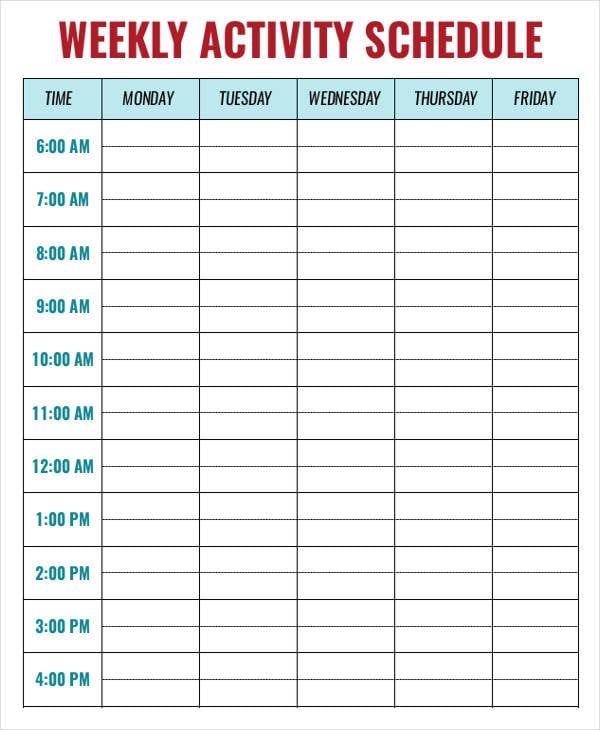 Weekly Activity Schedule Template 8+ Free Sample, Example Format Download