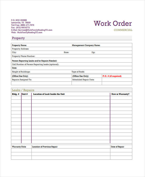 Work Order Templates 9 Free PDF Format Download