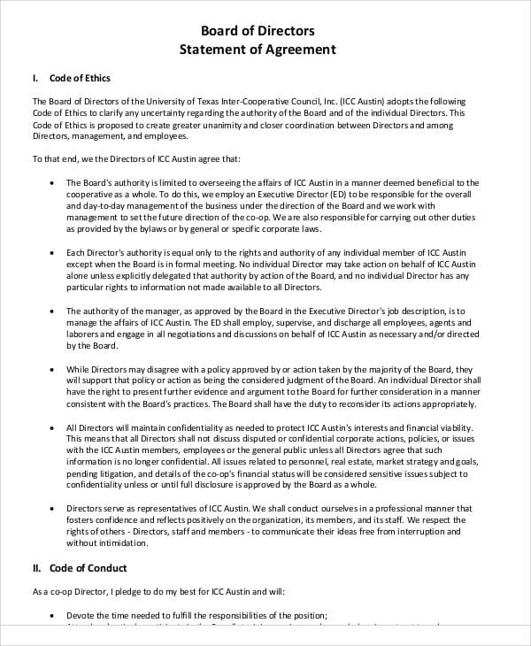 board of director agreement