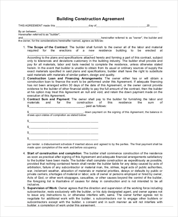 Building Construction Agreement Pdf – MYKLNN