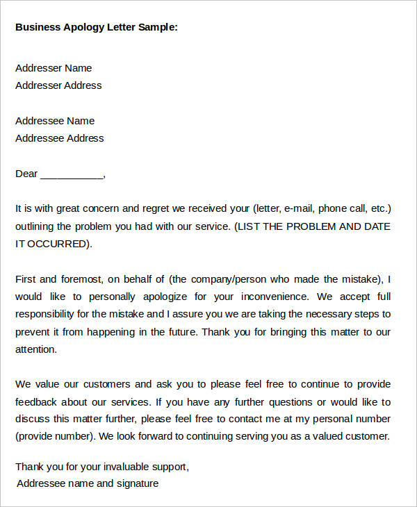 Apology Letter Templates In Word 31 Free Word Pdf Documents