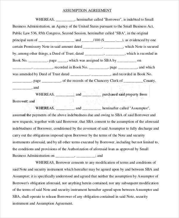 Assumption Agreement Templates - 9 Free Word, PDF Format Download