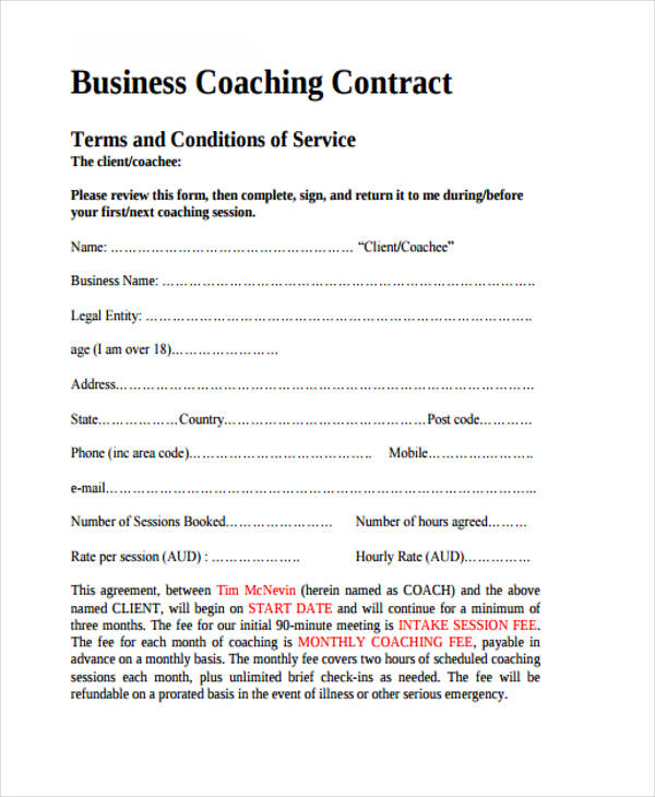 coaching client contract template