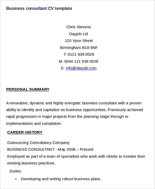 Business Curriculum Vitae Template - 8 Free Word, PDF Documents Download