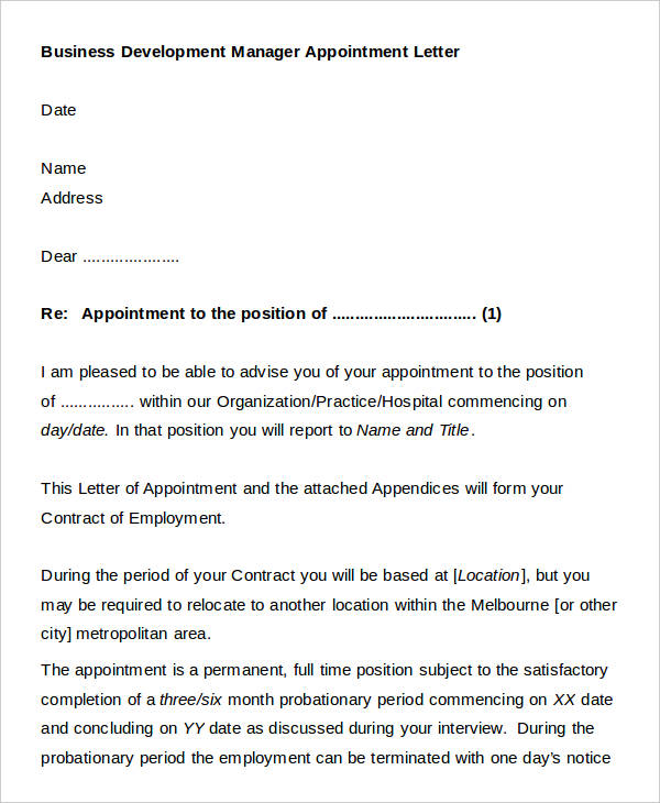 Official Appointment Letter Templates - 8+ Free Word, PDF Format Download