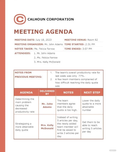 excel meeting agenda template