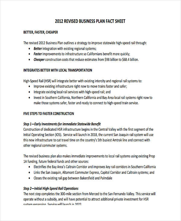 business plan fact sheet