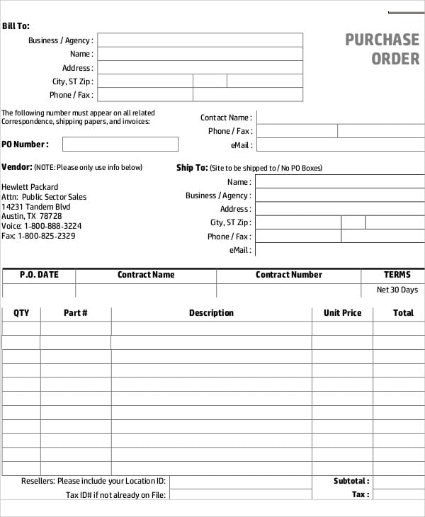 business purchase order