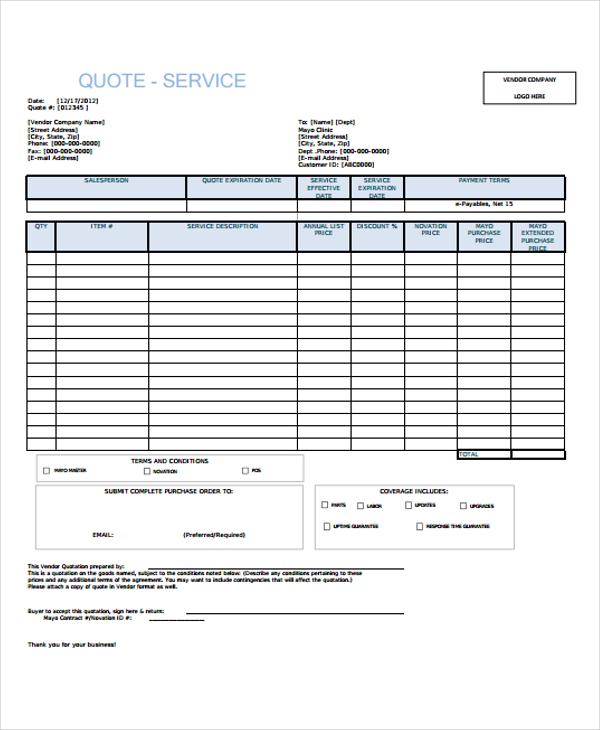 quotation template business Business Docs,  Sample PDF, Apple Google   11 Quotations