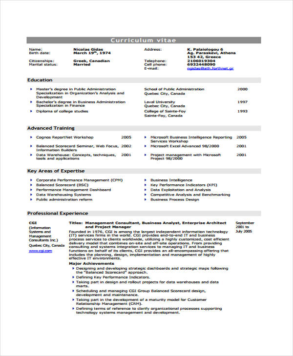 business system consultant resume