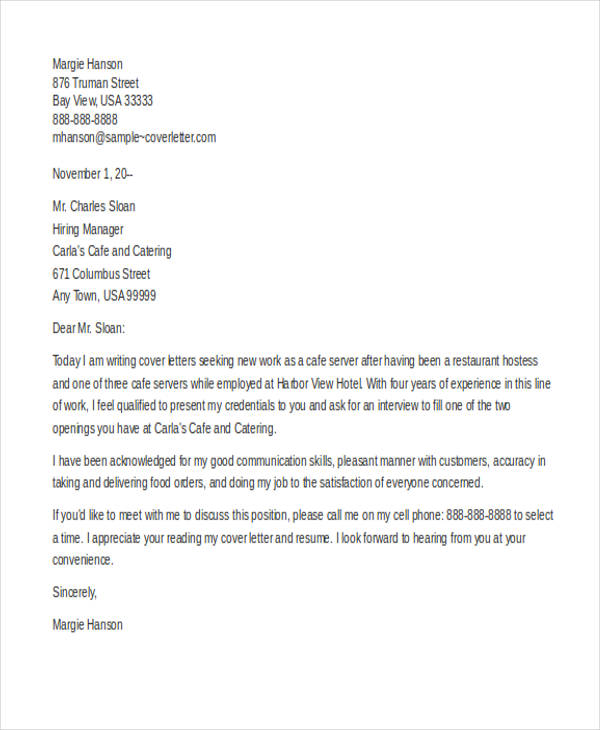 9+ Server Cover Letter Word, PDF