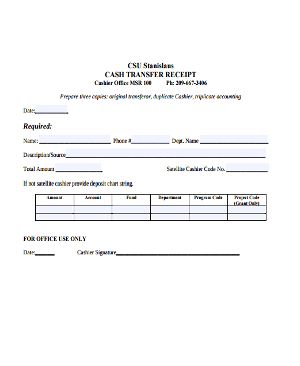 8+ Transfer Receipt Templates Free Samples, Examples Format Download