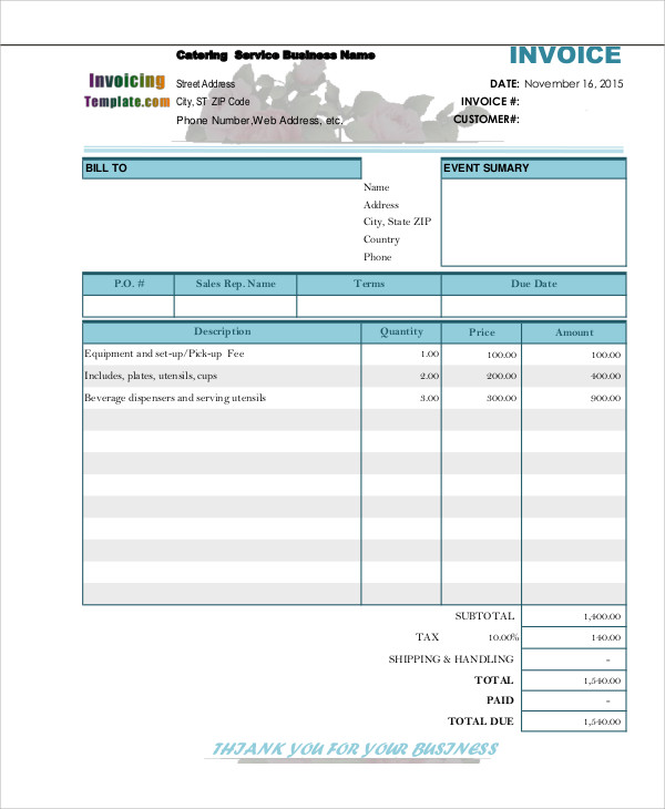 11+ Catering Invoice Templates - Free Word, PDF Format 