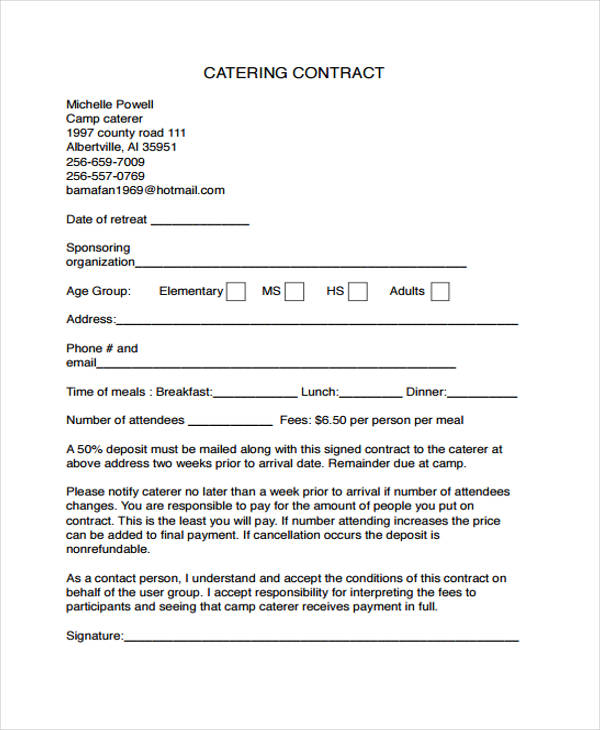 catering contract in pdf