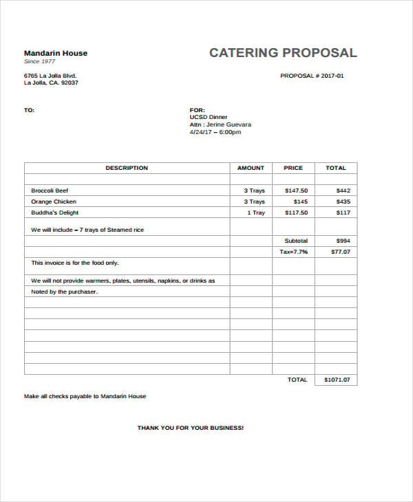 catering business proposal template word