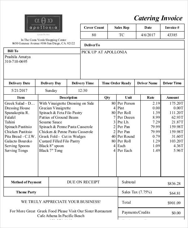 catering bill format in word download